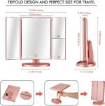 "Illuminate Your Beauty with the Flymiro Rose Gold Tri-Fold Vanity Makeup Mirror - 3X/2X Magnification, 21 LED Lights, Touch Screen, 180 Degree Rotation - Perfect for Countertop and Travel"