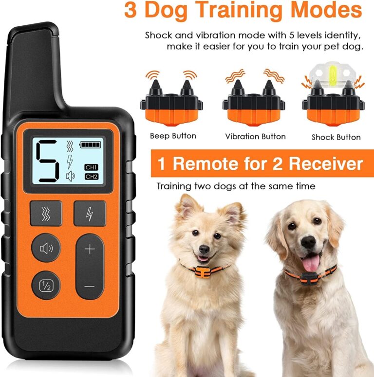 HKZOOI Dog Training Collar, 2 Receiver IPX7 Waterproof Shock Collars for Dog with Remote Range 1640Ft, 3 Training Modes, Beep Vibration and Shock, Electric Dog Collar for Small Medium Large Dogs