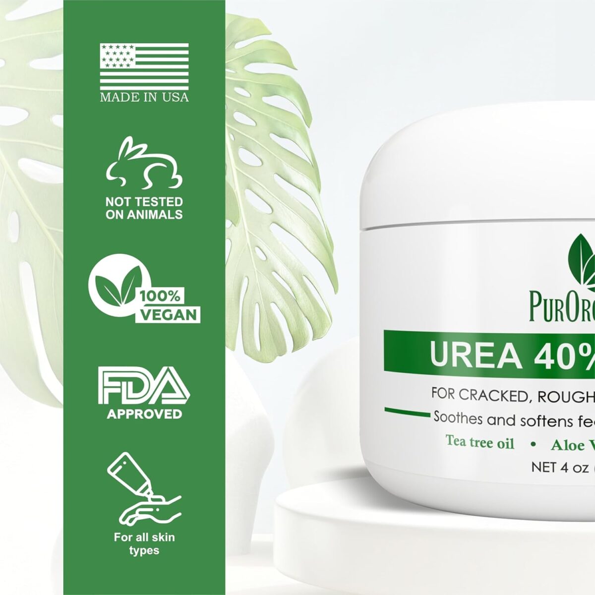 Urea 40% Foot Cream - Made in USA - Callus Remover - Moisturizes & Rehydrates Thick, Cracked, Rough, Dead & Dry Skin - for Feet, Elbows and Hands - with Pumice Stone and Brush