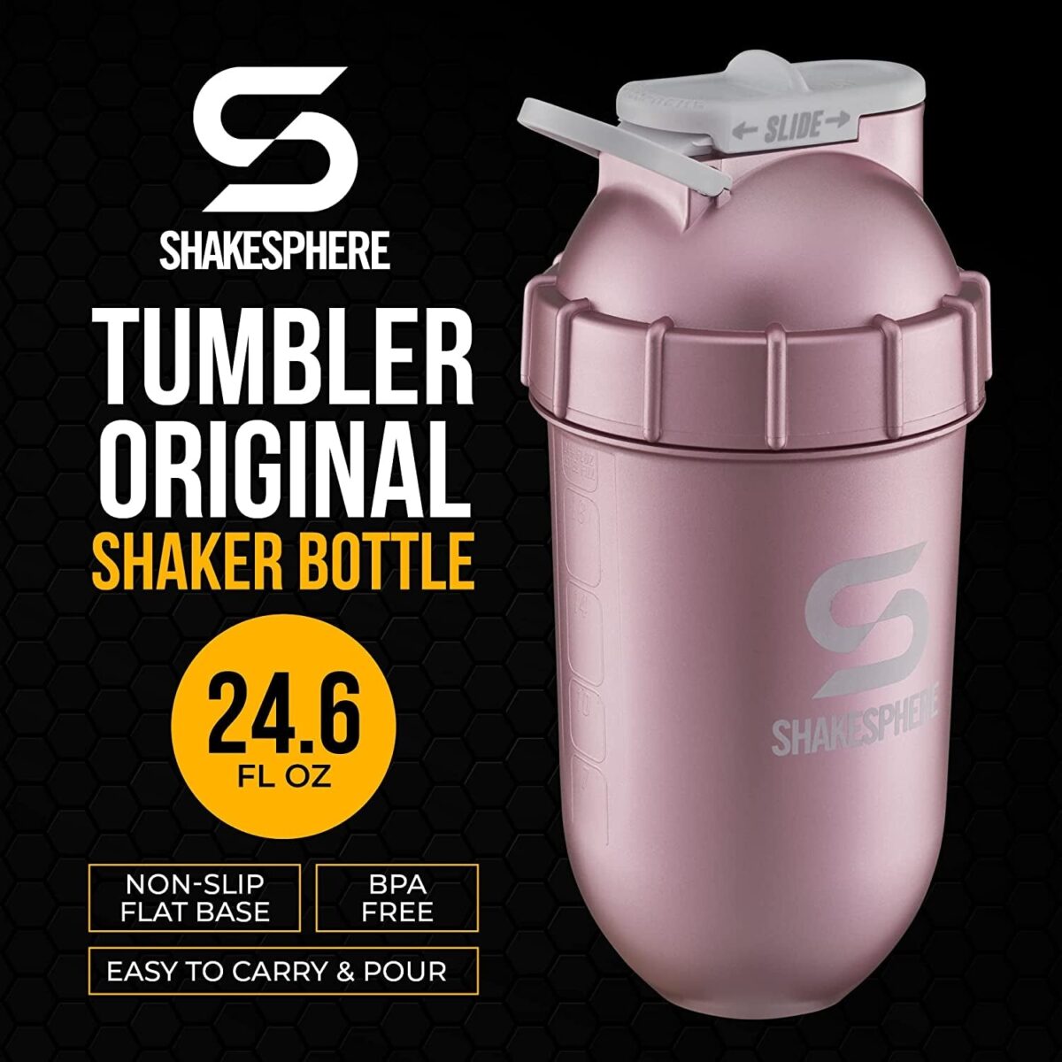 "SHAKESPHERE Tumbler: The Ultimate Protein Shaker and Smoothie Cup - 24 Oz of Blending Perfection, No Blending Ball Needed! - Fuel Your Workout with a Bladeless Blender Cup - Pre Workout Mixer for the Gym - Elegant Rose Gold Design"