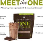 "Boost Your Health with Vitahustle Superfood Plant Protein & Greens Shake - Packed with Probiotics, Ashwagandha, and Essential Vitamins for a Delicious and Nutritious Meal Replacement - Indulge in the Rich and Decadent Chocolate Cacao Flavor!"