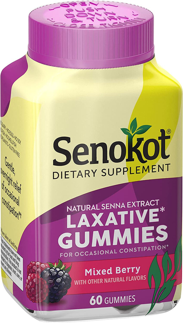 "Senokot Laxative Gummies - Natural Senna Extract, Gentle Overnight Relief from Occasional Constipation, Mixed Berry Flavor, 60 Count"