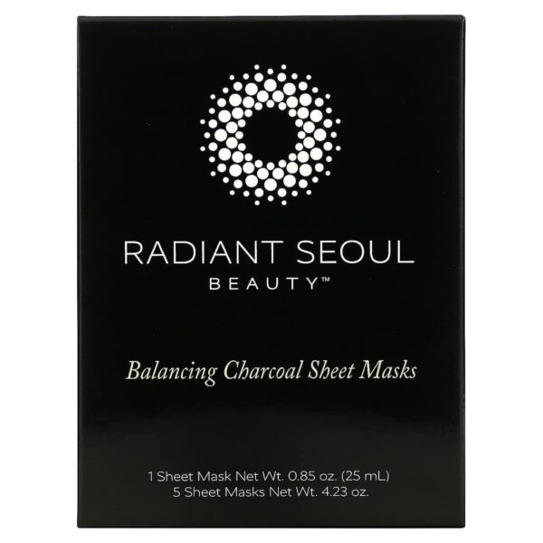 Balancing Charcoal Beauty Sheet Masks, 5 Sheet Masks, 0.85 Oz (25 Ml) Each, Radiant Seoul