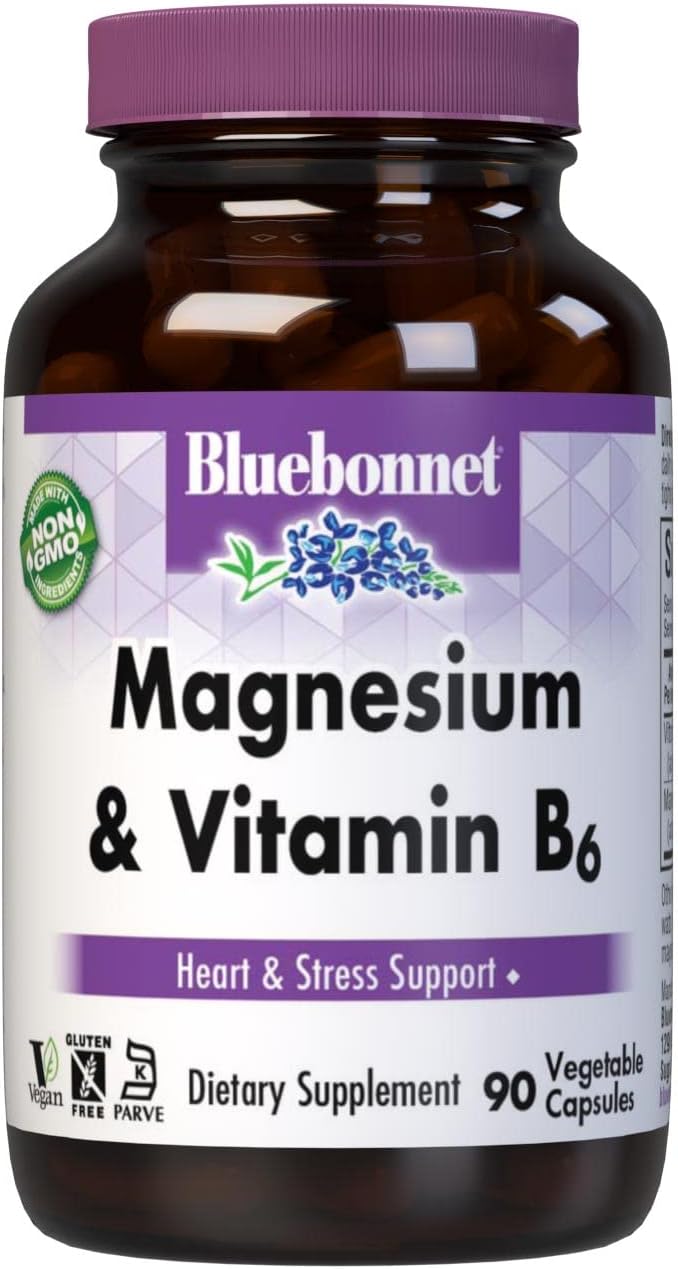 Bluebonnet Magnesium plus B-6 Vegetarian Capsules, 90 Count