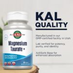 KAL Magnesium Taurate 400Mg plus Coenzyme Vitamin B6, Chelated Magnesium Supplement, Healthy Muscle Function, Nerve and Heart Health Support, Gluten Free, Vegan, 60-Day Guarantee, 45 Serv, 90 Tablets