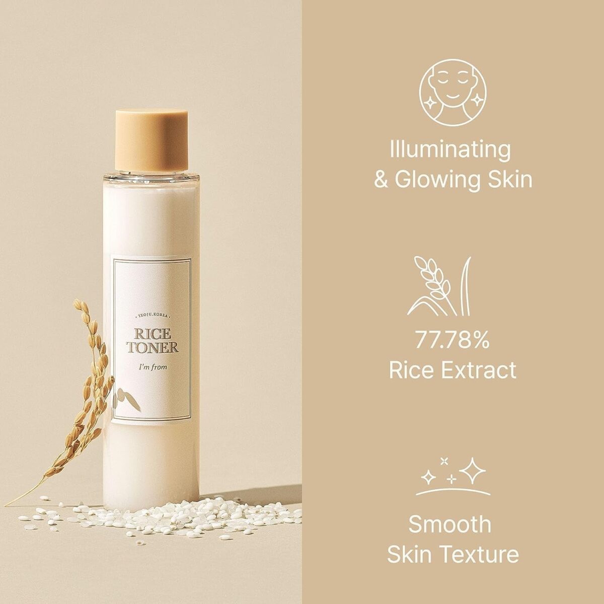 I'M from Rice Toner, 77.78% Rice Extract from Korea, Glow Essence with Niacinamide, Hydrating for Dry Skin, Vegan, Alcohol Free, Fragrance Free, Peta Approved, K Beauty Toner, 5.07 Fl Oz