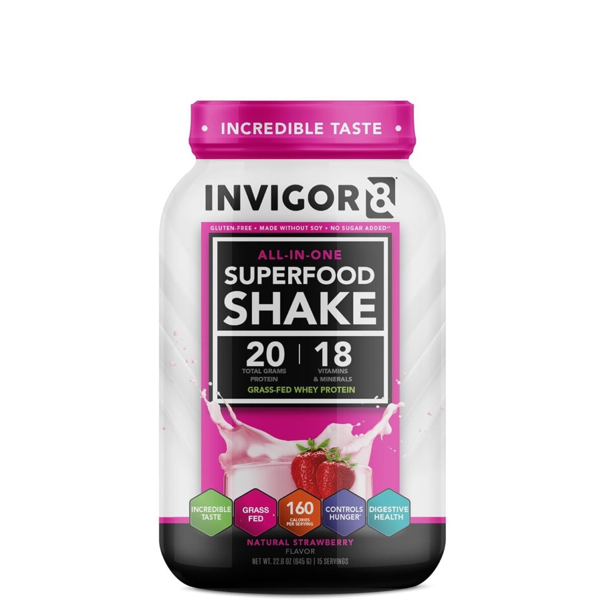 "Boost Your Health with INVIGOR8 Superfood Protein Shake - Gluten-Free Meal Replacement Shake with Immunity Boosters, Probiotics, and Omega 3 (645 Grams) - Indulge in the Delicious French Vanilla Flavor!"