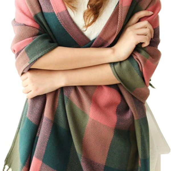 "Warm and Stylish: Wander Agio Women's Fashion Long Shawl - Stay Cozy with our Big Grid Winter Scarf"