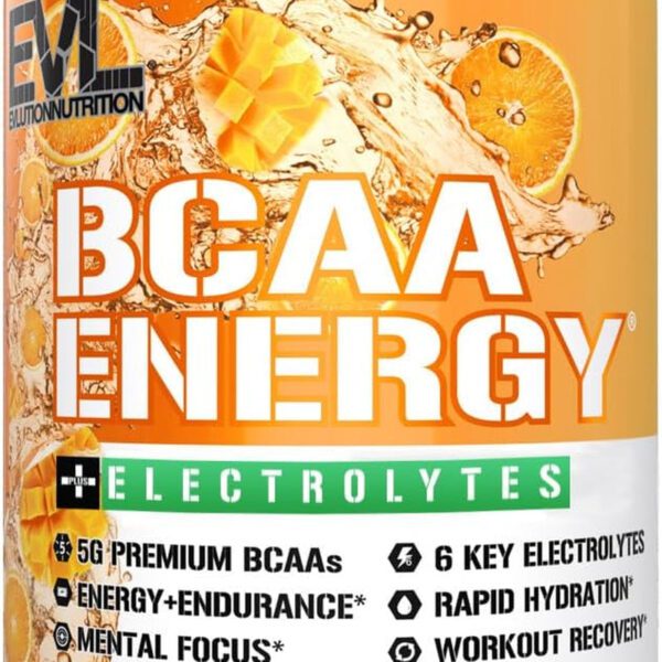 "Maximize Muscle Recovery and Endurance with EVL Bcaas Amino Acids Powder - Energize Your Workouts and Enhance Lean Growth - Refreshing Orange Mango Flavor"