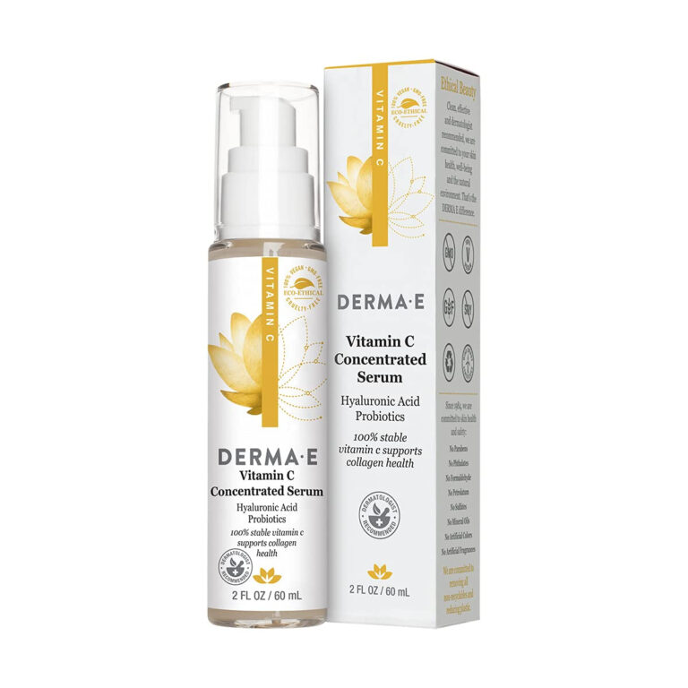 DERMA E Vitamin C Concentrated Serum with Hyaluronic Acid – All Natural, Antioxidant-Rich Concentrated Facial Serum – Firming and Brightening Skin Serum, 2Oz - Free & Fast Delivery