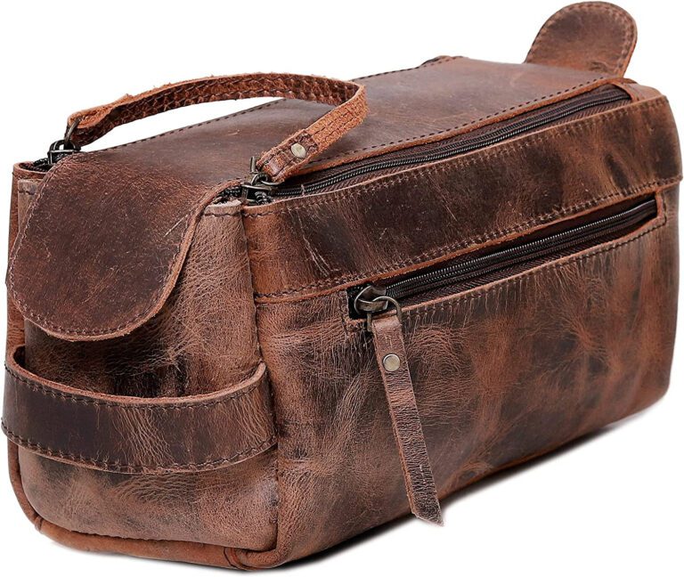 "Premium Cuero Genuine Buffalo Leather Unisex Toiletry Bag - Stylish Travel Dopp Kit with 101-Year Warranty and Lifetime Replacement Guarantee"