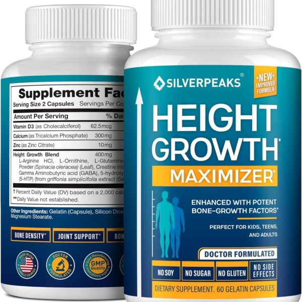 Growth Capsules to Grow Taller - Height Growth Maximizer with Calcium for Bone Strength - Made in USA - Natural Get Taller Supplement to Increase Bone Growth - Free of Growth Hormone