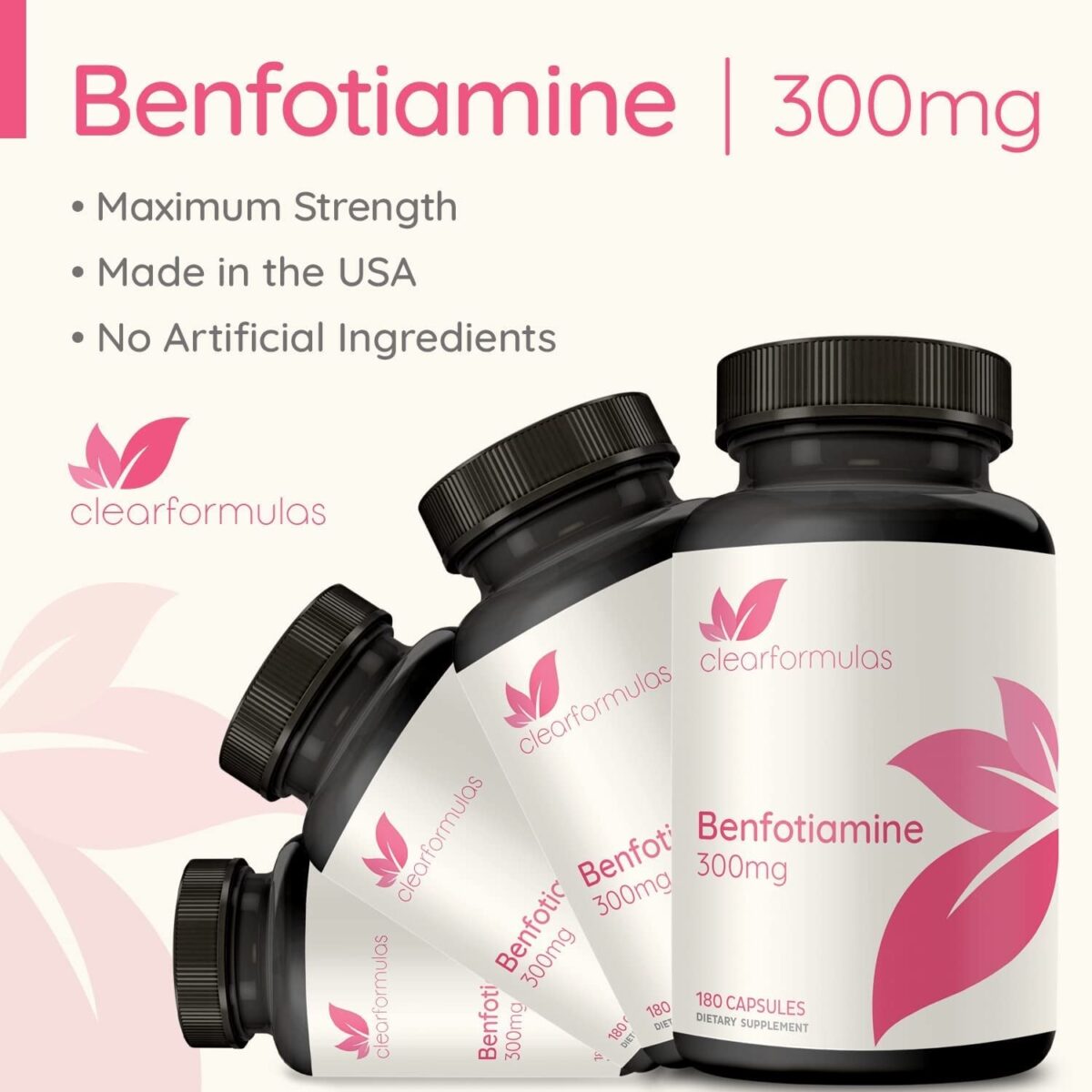 Clearformulas Benfotiamine 300Mg 180 Veggie Caps (Non-Gmo, Vegan & Gluten-Free)