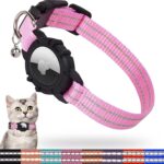 FEEYAR Airtag Cat Collar,Integrated Kitten Collar with Apple Airtag Holder, Reflective GPS Cat Collar with Bell[Black], Lightweight Tracker Cat Collars for Girl Boy Cats, Kittens and Puppies