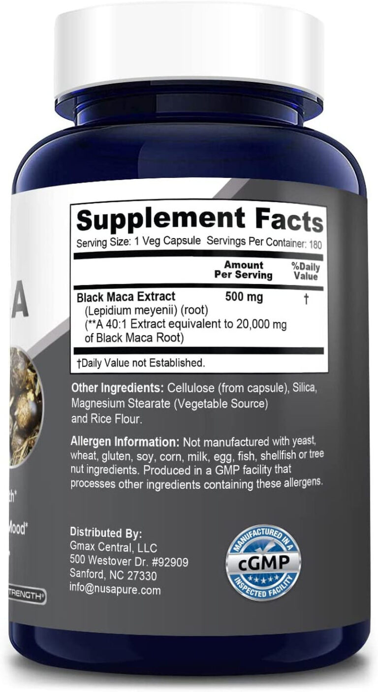 Black Maca Root 20,000 Mg 180 Veggie Capsules (Vegan, Non-Gmo, Gluten-Free) Max Strength,40:1 Extract