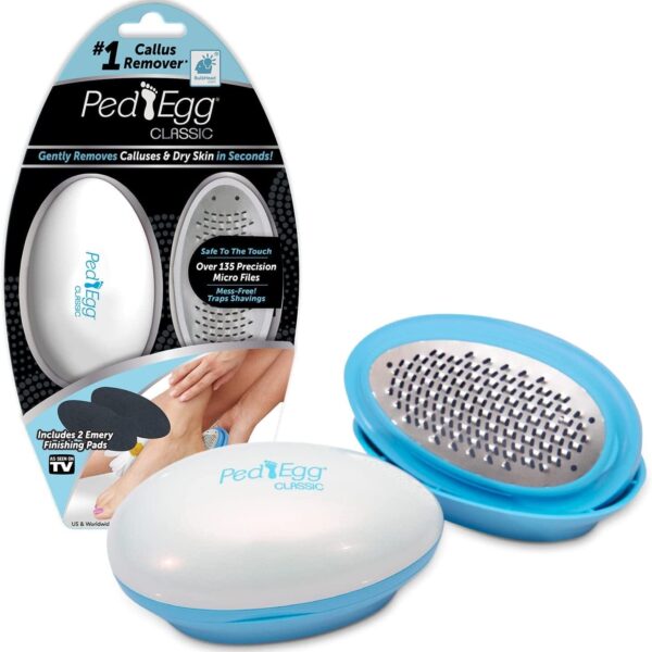 "Get Beautifully Smooth Feet with the Ped Egg Classic Callus Remover - As Seen on TV! Painlessly Remove Tough Calluses and Dry Skin with 135 Precision Micro-Blades. No Mess, No Pain, Just Soft, Smooth Feet!"