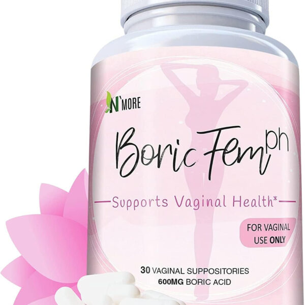 Boric Acid Vaginal Suppositories- 100% Pure - Made in USA- Boricfem Vaginal Health Supplement- 30 Servings (Pack of 1)