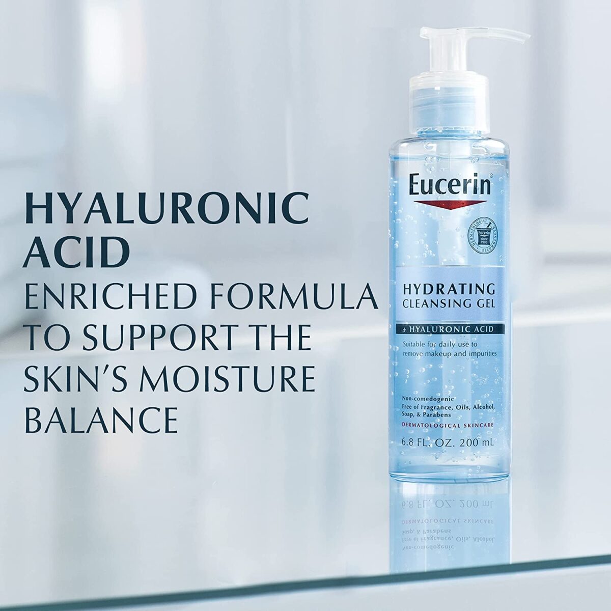 Eucerin Hydrating Cleansing Gel, Daily Facial Cleanser Formulated with Hyaluronic Acid, 6.8 Fl Oz