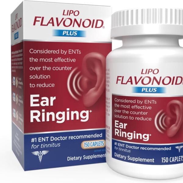 Lipo-Flavonoid Plus, Tinnitus Relief for Ringing Ears, OTC Flavonoid Ear Health Vitamins, Bioflavonoids & Vitamin C, 150 Caplets