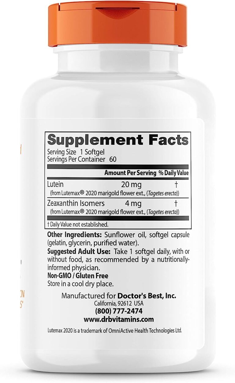 Doctor'S Best Lutein Featuring Lutemax, Non-Gmo, Gluten Free, Eye Health, 20 Mg, 60 Softgels