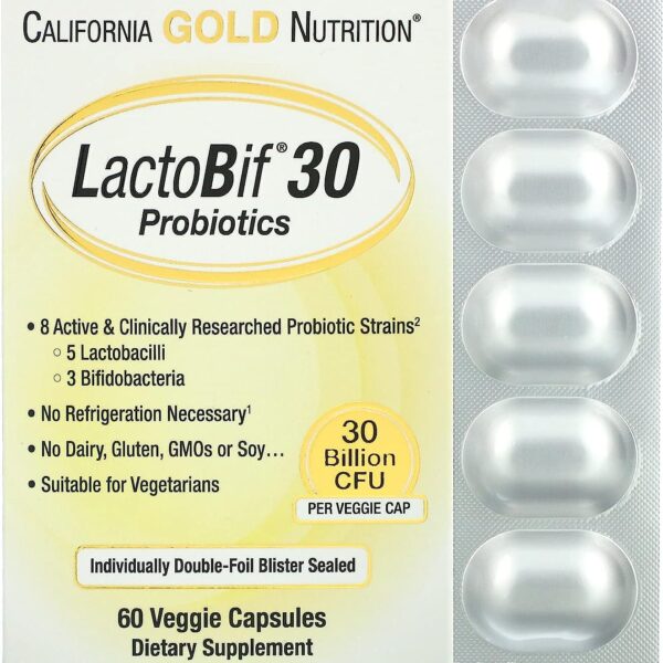 California Gold Nutrition Lactobif Probiotics, 30 Billion CFU, 60 Veggie Capsules