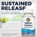 KAL Triple Source Magnesium Complex, Magnesium Citrate, Magnesium Malate, Magnesium Oxide, Sustained Release, Bone, Muscle, Nerve Support, Vegan, Gluten Free, 60-Day Guarantee, 100 Servings, 100 Tabs