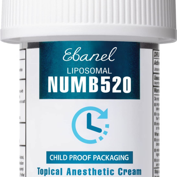 Ebanel 5% Lidocaine Topical Numbing Cream Maximum Strength 1.35 Oz, Numb520 Pain Relief Cream Anesthetic Cream Infused with Aloe Vera, Vitamin E, Lecithin, Allantoin, Secured with Child Resistant Cap