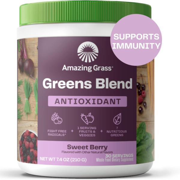 "Supercharge Your Health with Amazing Grass Greens Blend Antioxidant - Organic Super Greens Powder Smoothie Mix with Spirulina, Beet Root, Elderberry & Probiotics - Sweet Berry Flavor - 100 Servings!"