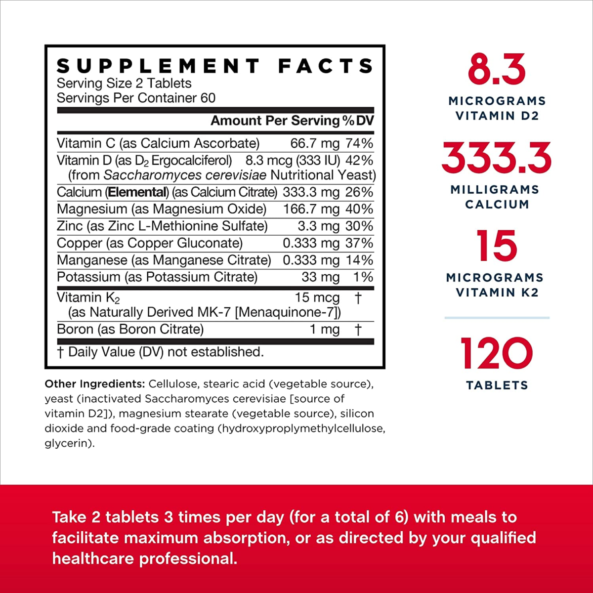 Jarrow Formulas Boneup Vegetarian - 120 Tablets - Vegetarian/Vegan Supplement for Bone Health - Vegan-Friendly Sources of Vitamin D3, Vitamin K2 (As MK-7) & Calcium - 60 Servings