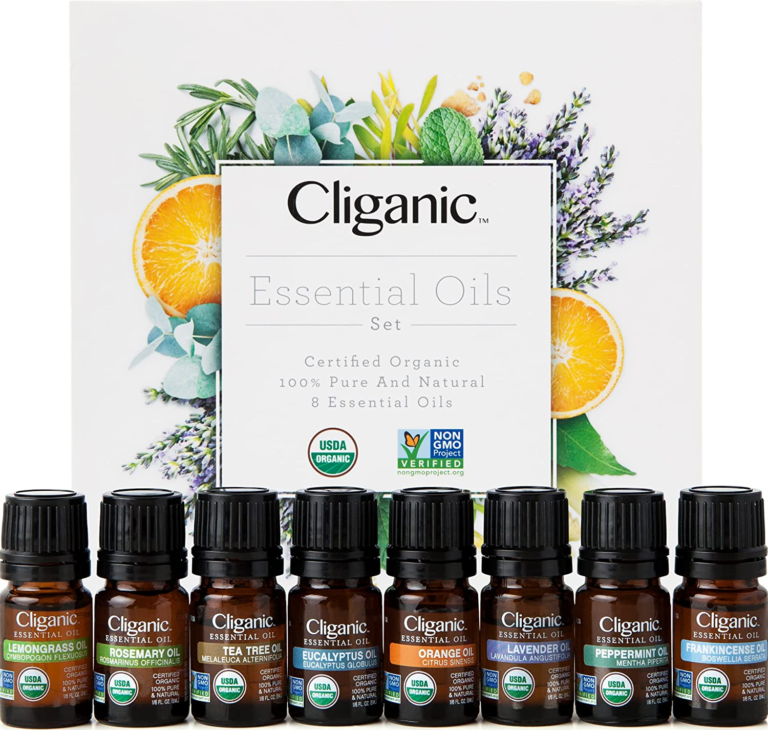 Cliganic USDA Organic Aromatherapy Essential Oils Holiday Gift Set (Top 8), 100% Pure Natural - Peppermint, Lavender, Eucalyptus, Tea Tree, Lemongrass, Rosemary, Frankincense & Orange