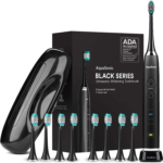 Aquasonic Black Series Ultra Whitening Toothbrush – ADA Accepted Electric Toothbrush - 8 Brush Heads & Travel Case - Ultra Sonic Motor & Wireless Charging - 4 Modes W Smart Timer - Sonic Electric