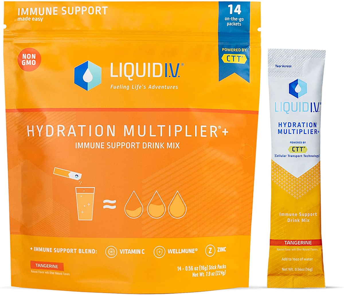 Liquid I.V. Hydration Multiplier + Immune Support, Easy Open Packets, Fresh Tangerine Flavor | 14 Sticks