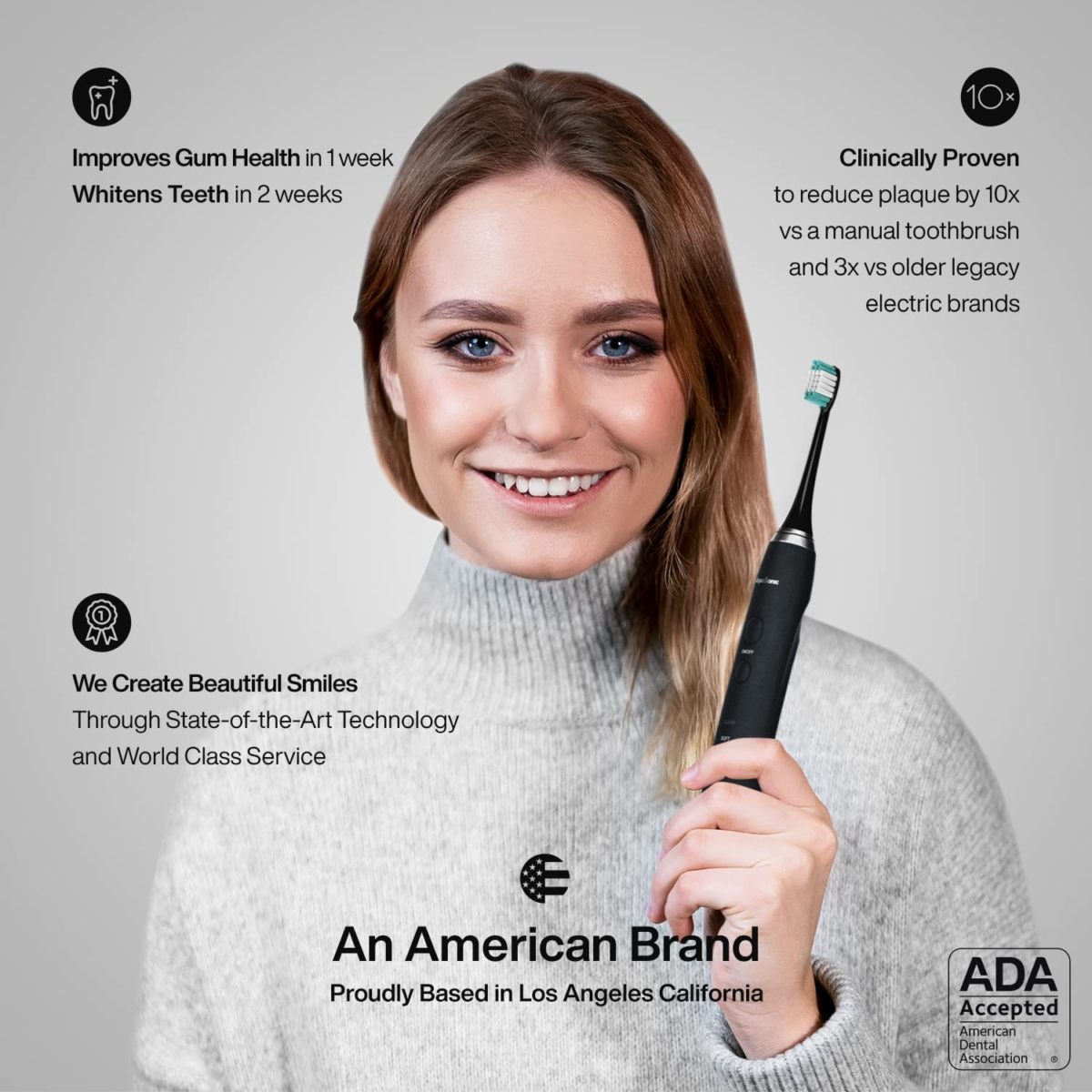 Aquasonic Black Series Ultra Whitening Toothbrush – ADA Accepted Electric Toothbrush - 8 Brush Heads & Travel Case - Ultra Sonic Motor & Wireless Charging - 4 Modes W Smart Timer - Sonic Electric