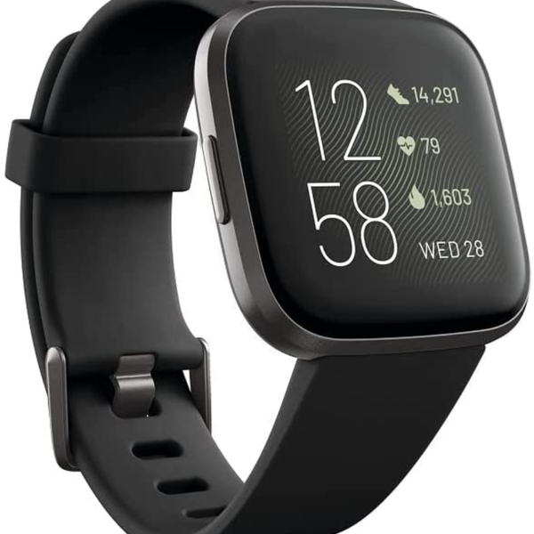 Fitbit Versa 2 Health and Fitness Smartwatch with Heart Rate, Music, Alexa Built-In, Sleep and Swim Tracking, Black/Carbon, One Size (S and L Bands Included)