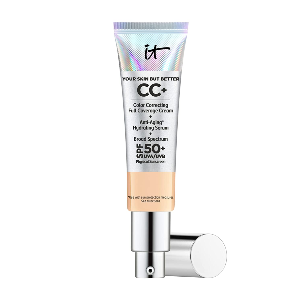 IT Cosmetics Your Skin but Better CC+ Cream, Light (W) - Color Correcting Cream, Full-Coverage Foundation, Hydrating Serum & SPF 50+ Sunscreen - Natural Finish - 1.08 Fl Oz