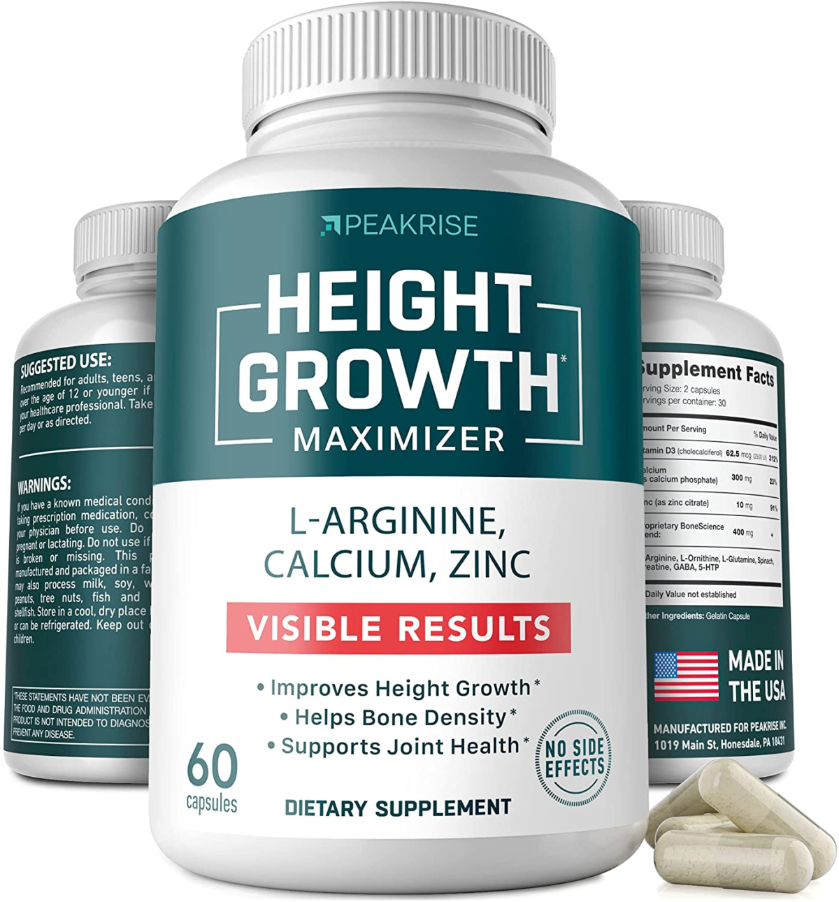 Height Growth Maximizer - Made in USA - Calcium, Vitamin D3 & Zinc Blend to Grow Taller - Height Growth Pills for Kids & Adults - Bone Strength & Density Support - Height and Bone Growth Supplement