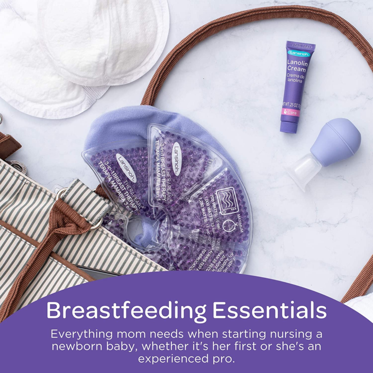 Lansinoh Breastfeeding Starter Set for Nursing Mothers, Breastfeeding Gift for Baby Showers and New Moms, Contains Nursing Essentials and Breast Therapy