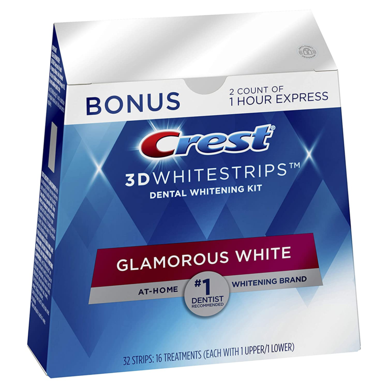 Crest 3D Whitestrips, Glamorous White, Teeth Whitening Strip Kit, 32 Strips (16 Count Pack) -Packaging May Vary