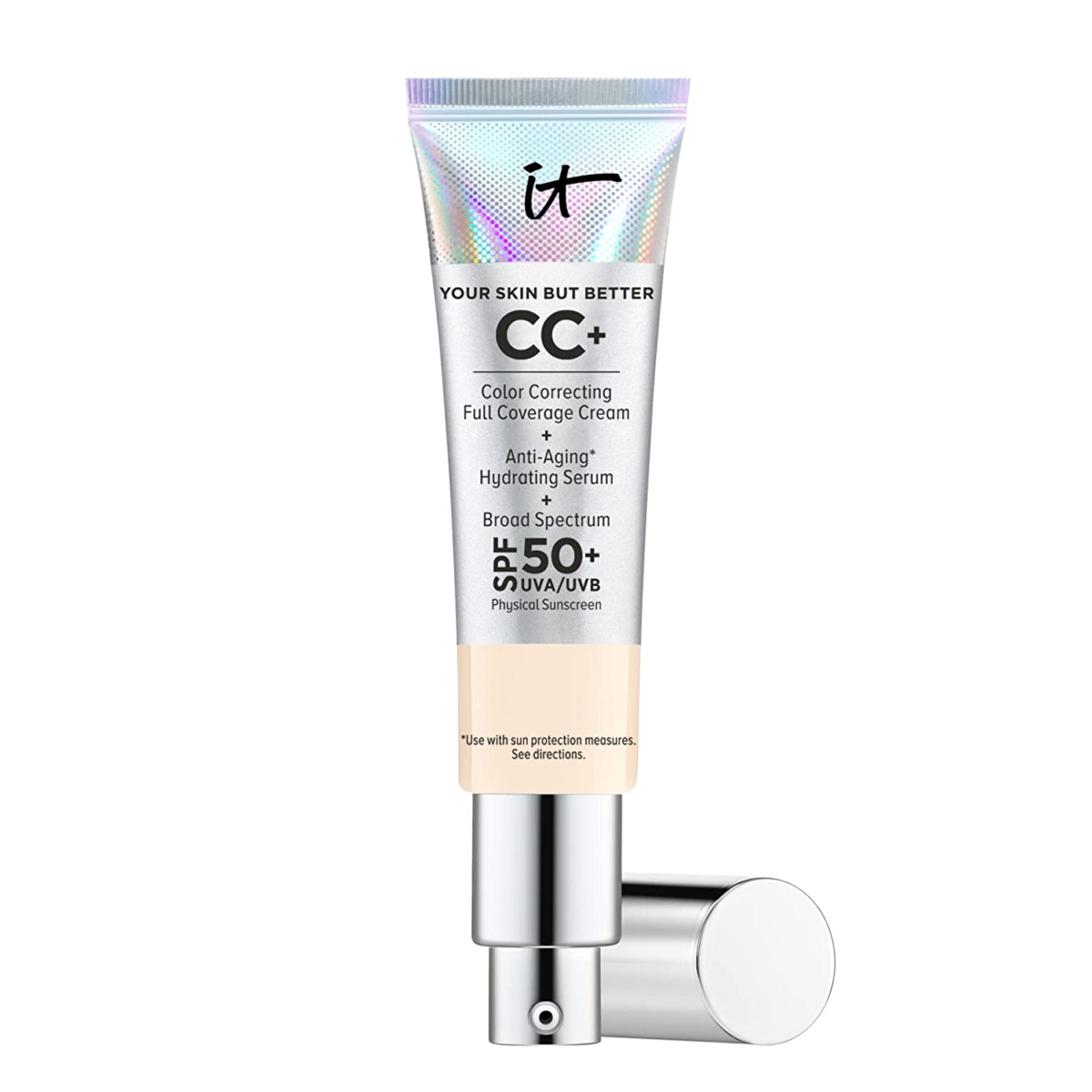 IT Cosmetics Your Skin but Better CC+ Cream, Light (W) - Color Correcting Cream, Full-Coverage Foundation, Hydrating Serum & SPF 50+ Sunscreen - Natural Finish - 1.08 Fl Oz