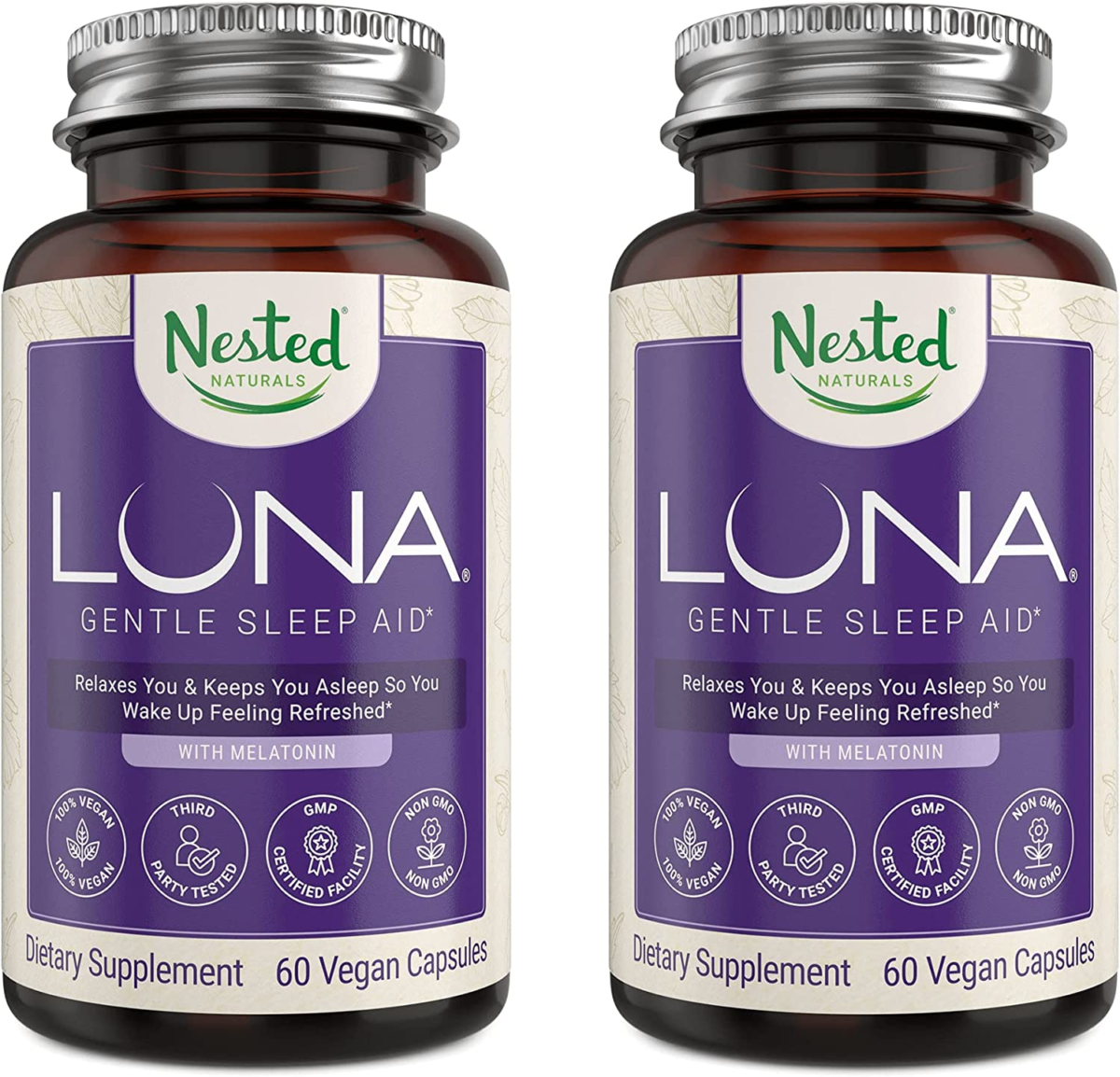 Luna #1 Bedtime Supplement - Naturally Sourced Ingredients for Easier Bedtime - 60 Non-Habit Forming Vegan Capsules - Herbal Supplement, Valerian Root, Chamomile Non-Gmo (Melatonin Free)