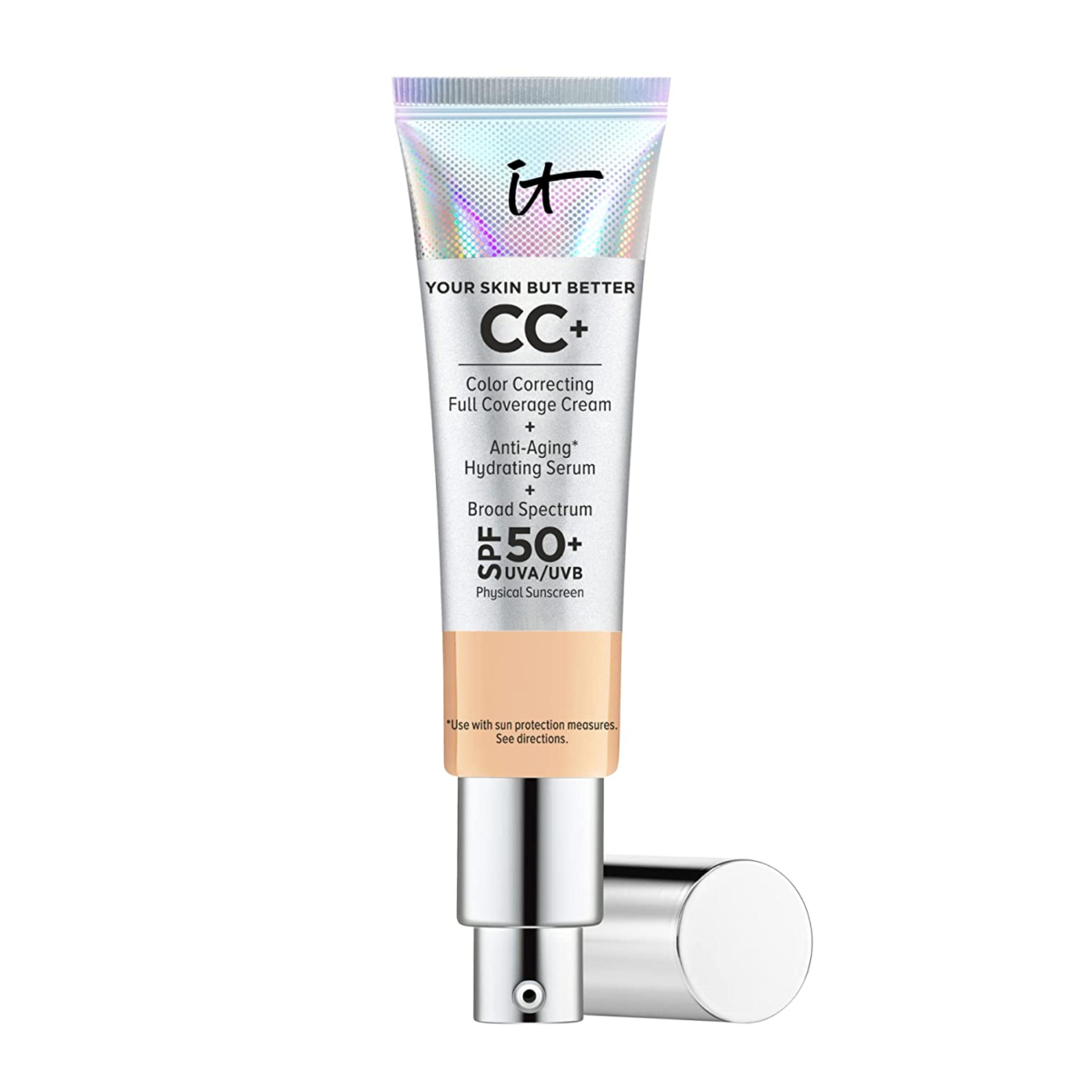 IT Cosmetics Your Skin but Better CC+ Cream, Light (W) - Color Correcting Cream, Full-Coverage Foundation, Hydrating Serum & SPF 50+ Sunscreen - Natural Finish - 1.08 Fl Oz