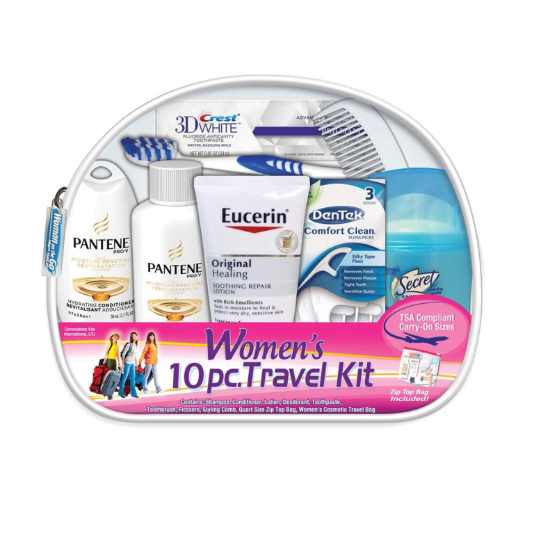 Convenience Kits International Women'S Deluxe 10 Piece Kit with Travel Size TSA Compliant Essentials Featuring: Pantene Hair Products in Reusable Toiletry Zippered Bag