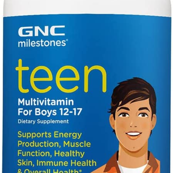 GNC Milestones Teen Multivitamin for Boys 12-17, Supports Energy, Muscle, Skin Immunity, 60 Servings