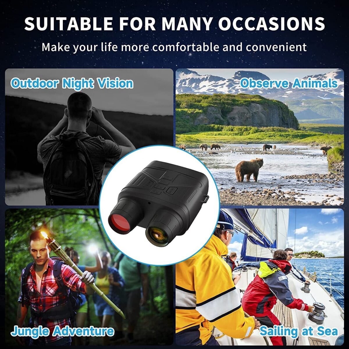 "Enhanced Night Vision Goggles - Capture Stunning 4K Photos and Videos with Large 3'' Screen, Includes 32GB Memory Card & Rechargeable Battery - Perfect for Adults"