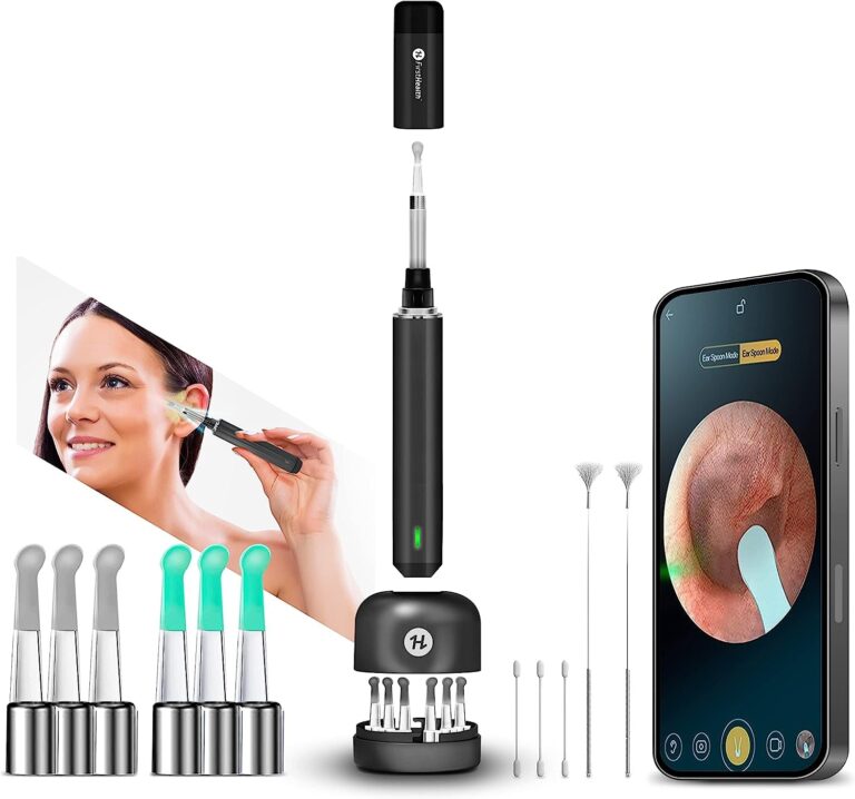 First Health Wireless Otoscope with Light | Waterproof Ear Cleaner with Camera and Light | Ear Wax Removal Tool Camera for Iphone/Ipad, Android, USB | Ear, Nose & Throat Inspection | 1920P HD (Black)