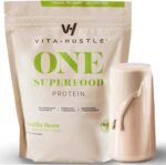 "Boost Your Health with Vitahustle Superfood Plant Protein & Greens Shake - Packed with Probiotics, Ashwagandha, and Essential Vitamins for a Delicious and Nutritious Meal Replacement - Indulge in the Rich and Decadent Chocolate Cacao Flavor!"