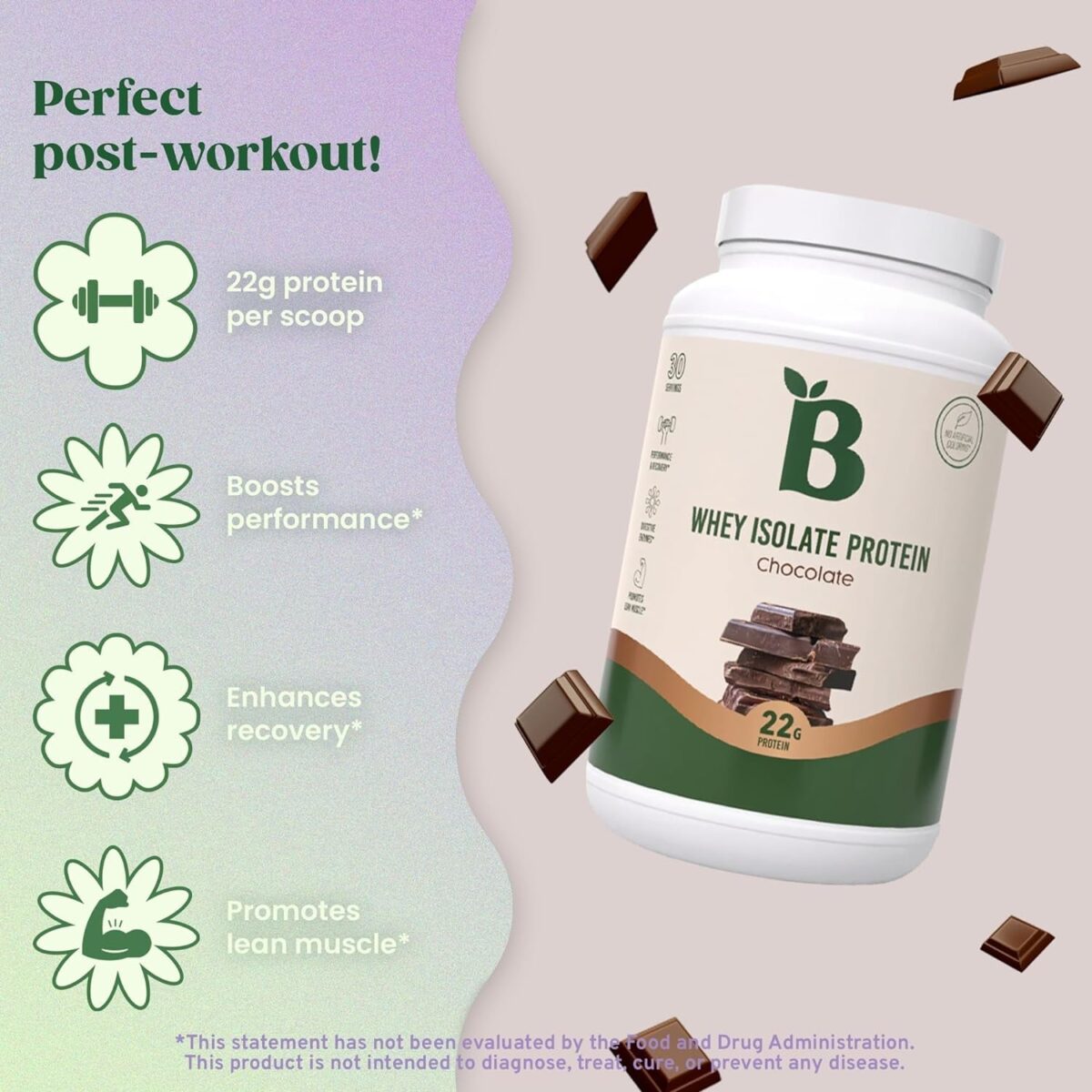 "Bloom Nutrition Chocolate Whey Isolate Protein Powder - The Ultimate Post-Workout Recovery Drink for a Healthy Gut - Low Carb, Keto-Friendly, and Zero Sugar Added!"