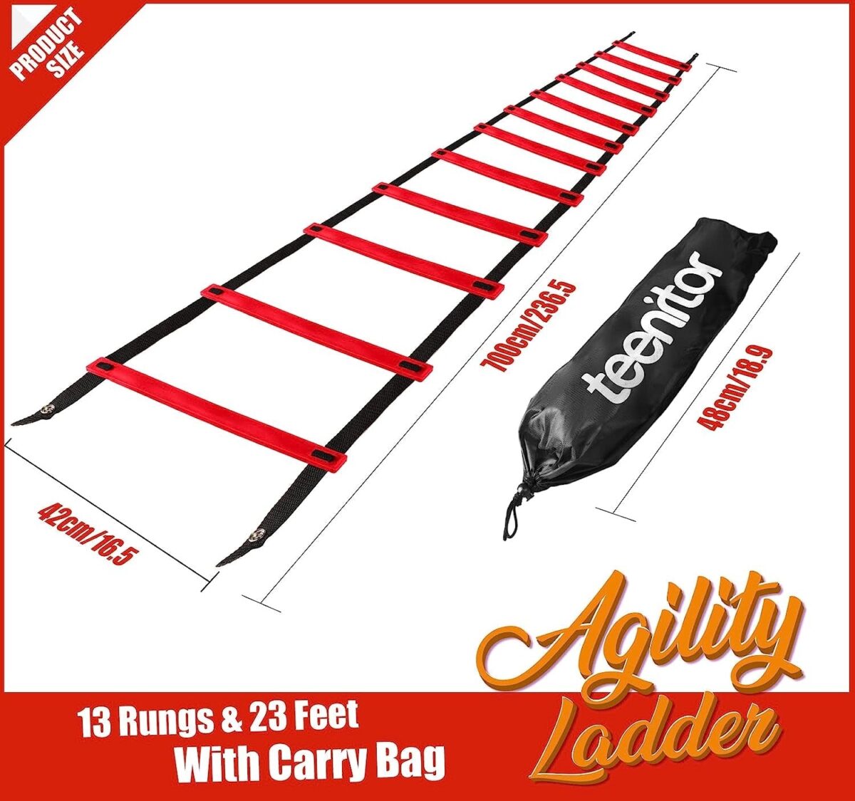 "Get Faster and Fitter with the Teenitor Agility Ladder - Perfect for Soccer, Football, and Speed Training - Includes Carry Bag and Training Guide!"