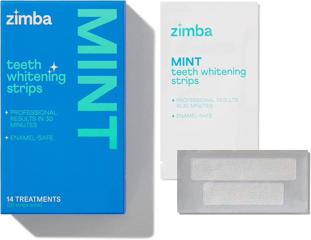 "Zimba Spearmint Fresh Teeth Whitening Strips - Vegan & Enamel Safe! Quick Results for Coffee, Wine, Tobacco, and More! 14-Day Treatment - Experience the Refreshing Power of Spearmint!"