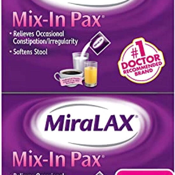 Miralax Gentle Constipation Relief Laxative Powder, Stool Softener with PEG 3350, No Harsh Side Effects, #1 Physician Recommended, Single Dose Mix-In Pax, Travel Pack, 40 Dose